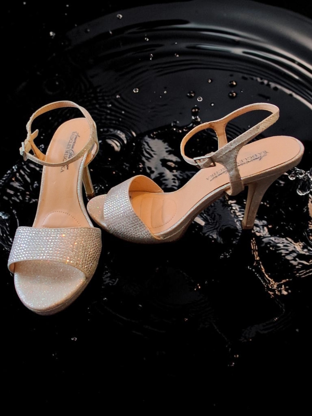 Badgley Mischka Silvet Sparkle Open-Toe Slingback Heels Womens Shoes Size 7 Cute